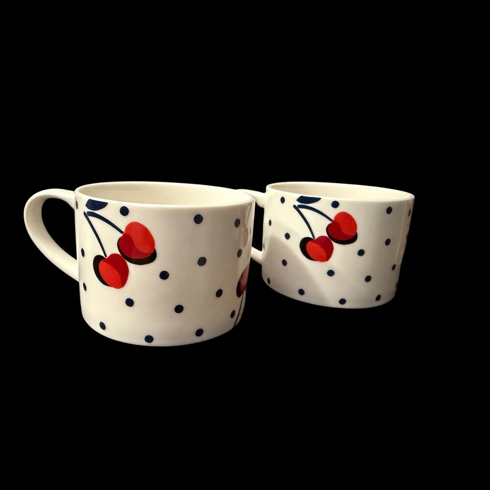 Kate Spade New York Vintage Cherry Dot Mugs Set of 2 Lenox Porcelain White Red
